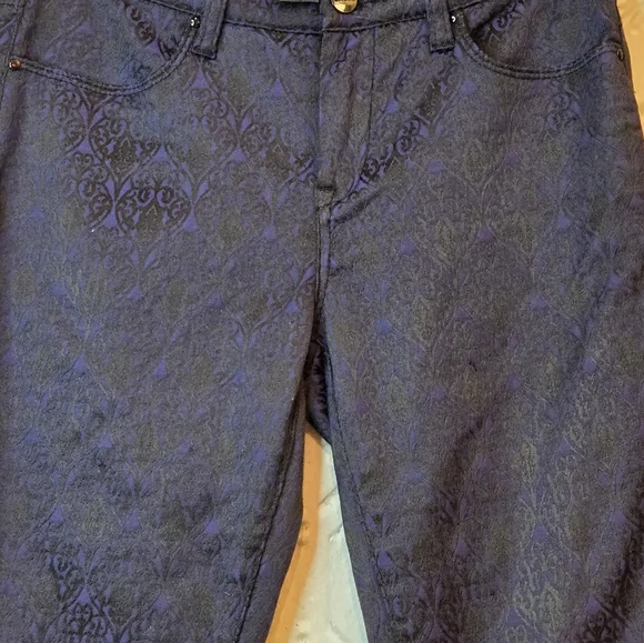 Cache Women's Low Rise Skinny Leg Pants Blue/Black Floral Jacquard Design Size 2 - Picture 3 of 11